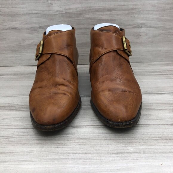 A. Testoni Ankle Boots Women's EU 39 Brown Leather Monk Strap Vintage Booties - Picture 5 of 11